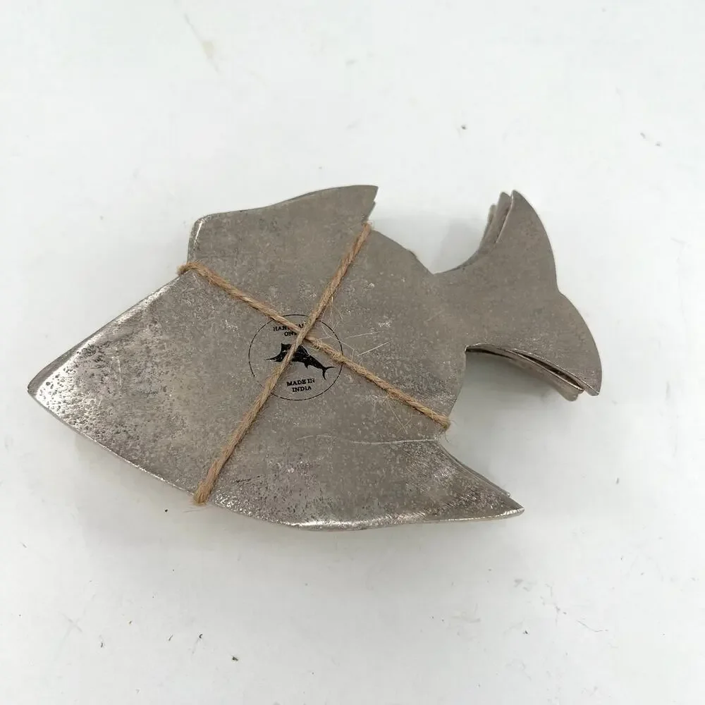 Tommy Bahama silver metal fish-shaped coaster or candle holder set.